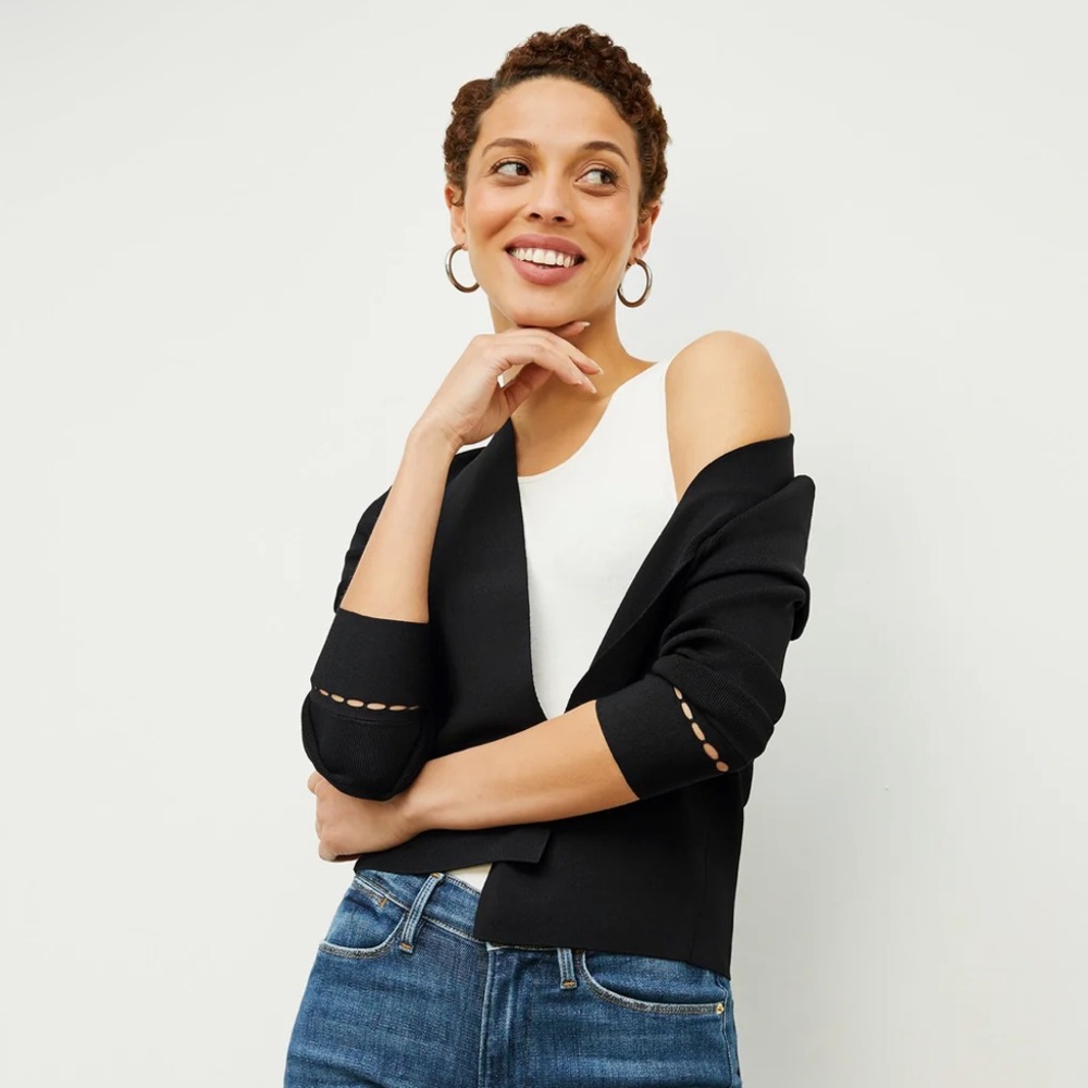MM Lafleur "Sant Ambroeus" Jardigan Black Cropped Open Front Cardigan Jacket - Picture 1 of 17